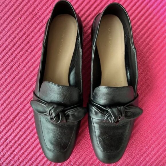 Stuart Weitzman Shoes - Stuart Weitzman Bandeau Black Napa Leather Bow Flats Mules Shoes Size